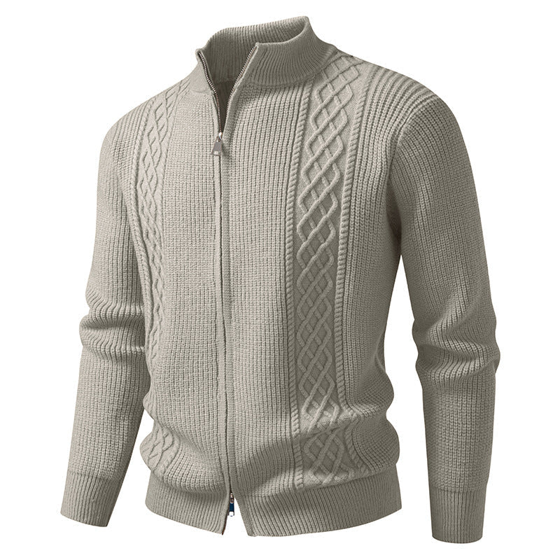 Strickjacke mit Zopfmuster und Stehkragen für Herren