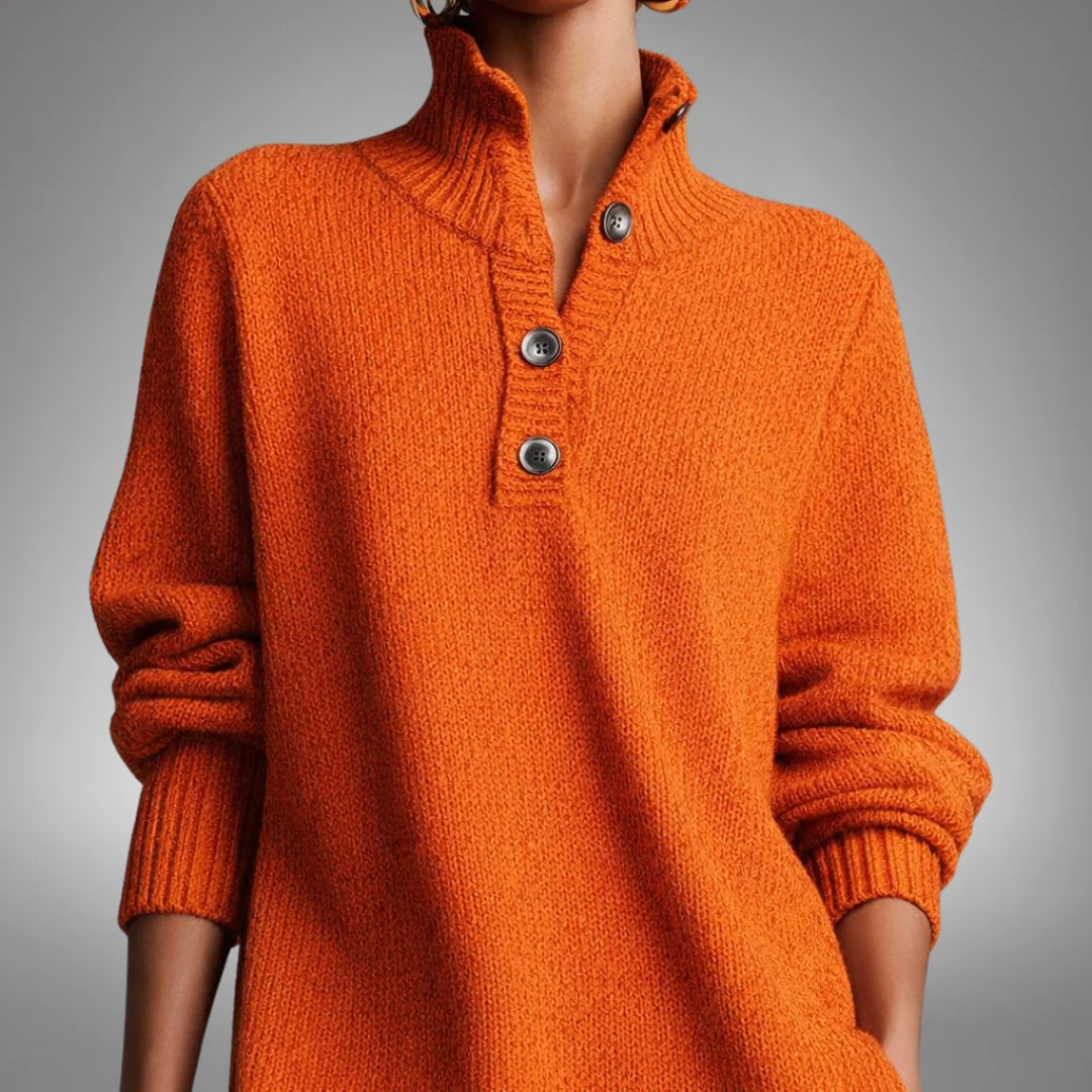 Strickkleid mit hohem Ausschnitt und Knopfleiste für Damen