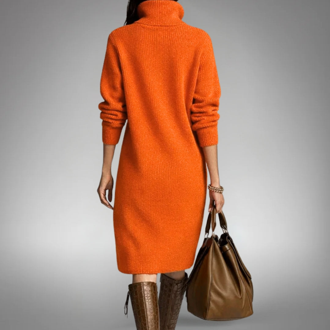 Strickkleid mit hohem Ausschnitt und Knopfleiste für Damen
