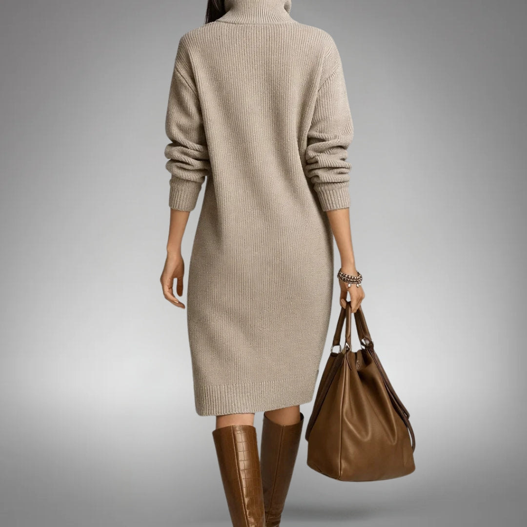 Strickkleid mit hohem Ausschnitt und Knopfleiste für Damen