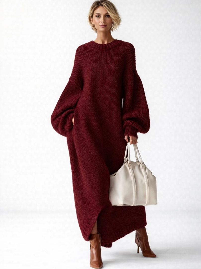 Strickkleid mit Rippstruktur und Maxilänge für Damen
