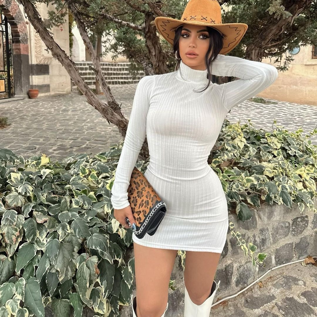 Strickkleid mit Rippstruktur und Rollkragen für Damen
