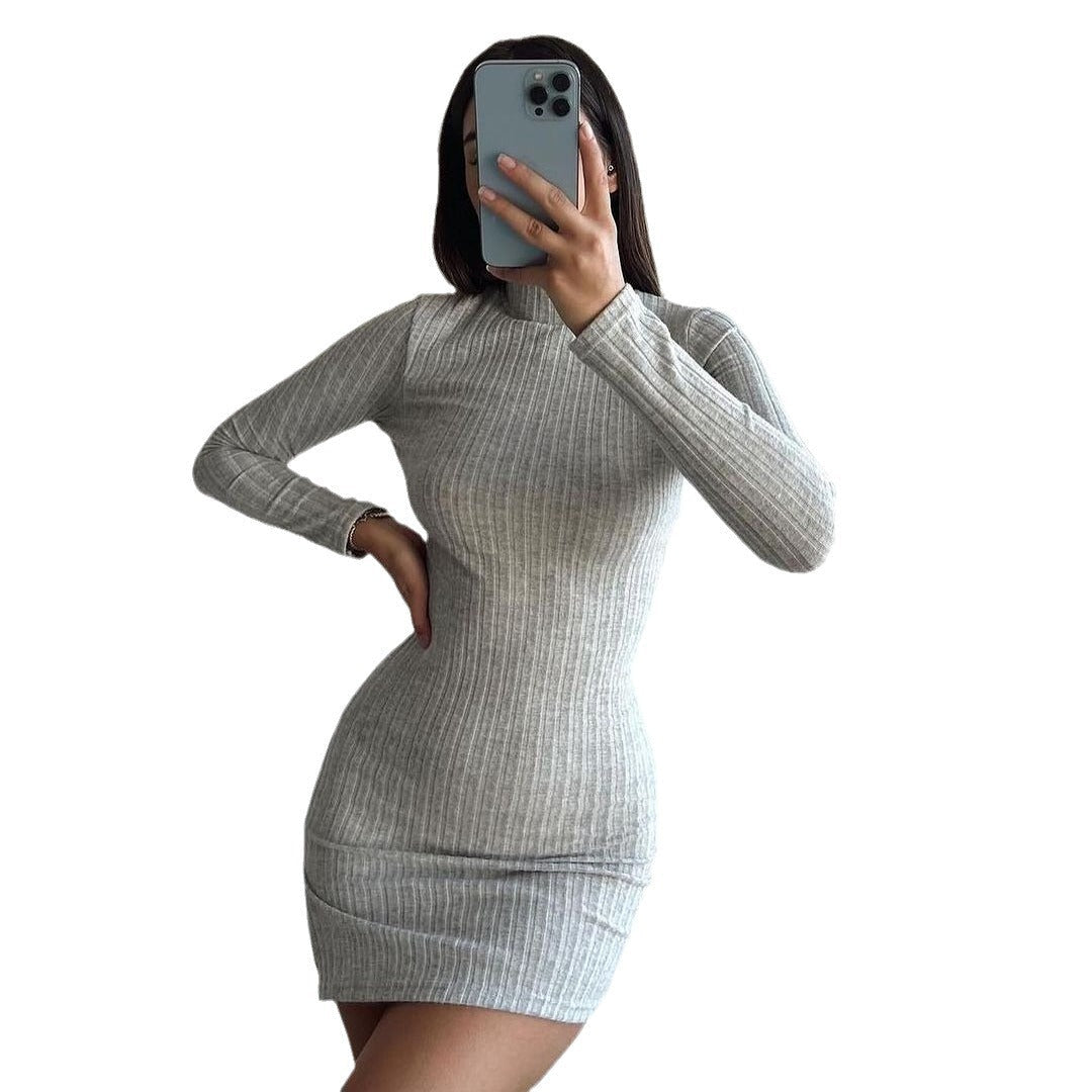 Strickkleid mit Rippstruktur und Rollkragen für Damen