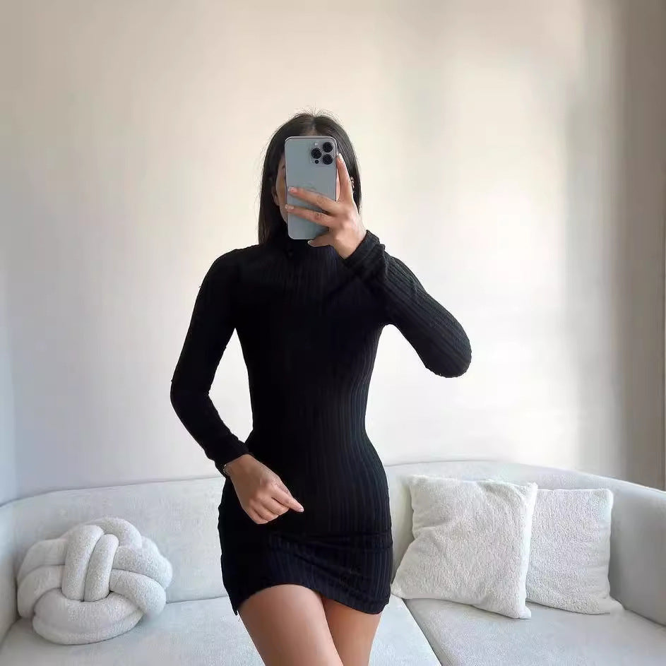 Strickkleid mit Rippstruktur und Rollkragen für Damen