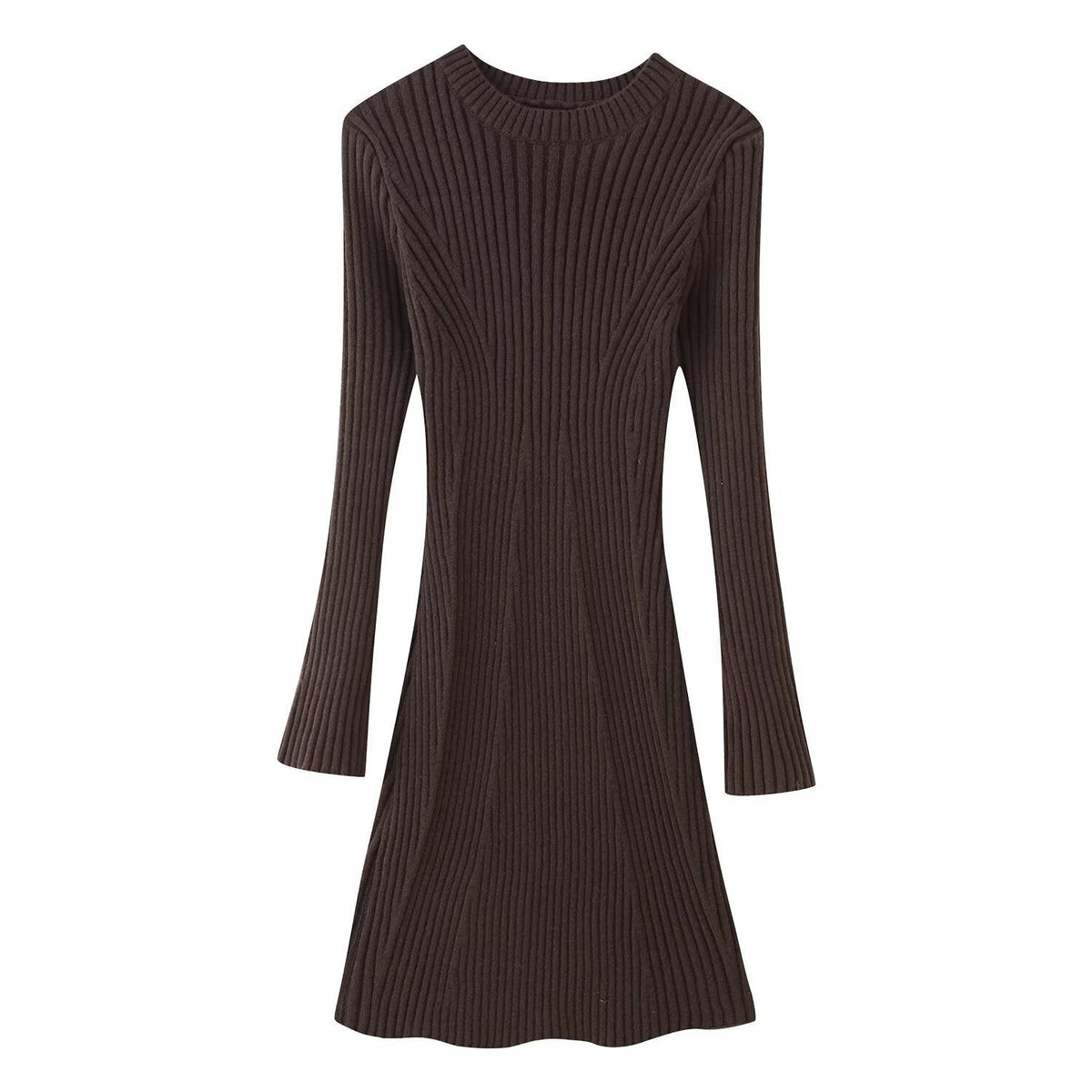 Strickkleid mit Rippstruktur und Rundhals für Damen