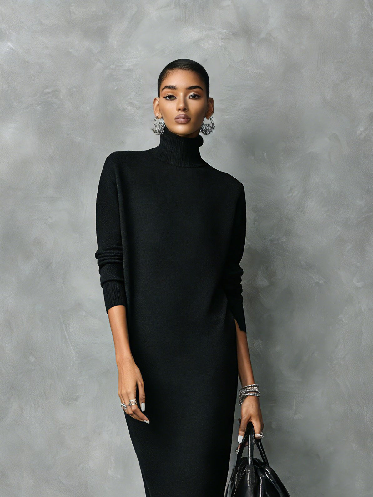 Strickkleid mit Rollkragen und langen Ärmeln für Damen