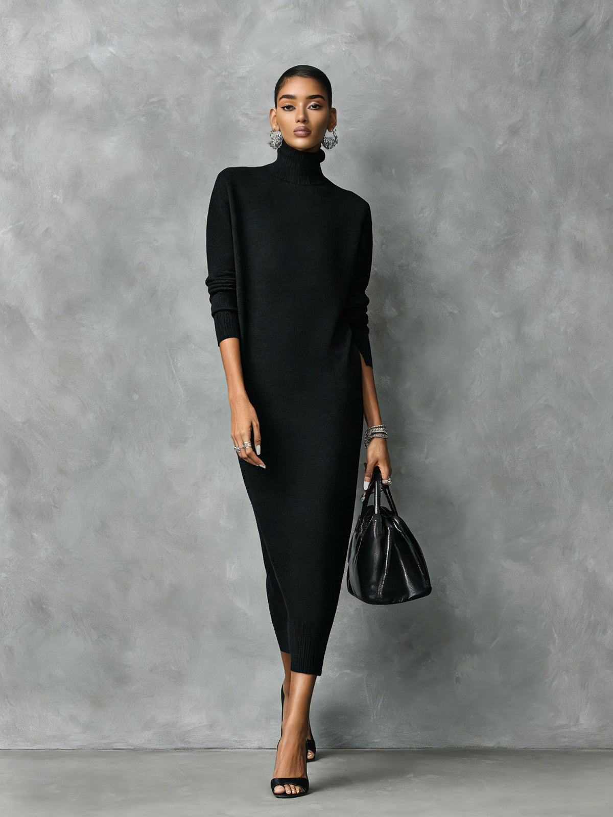 Strickkleid mit Rollkragen und langen Ärmeln für Damen