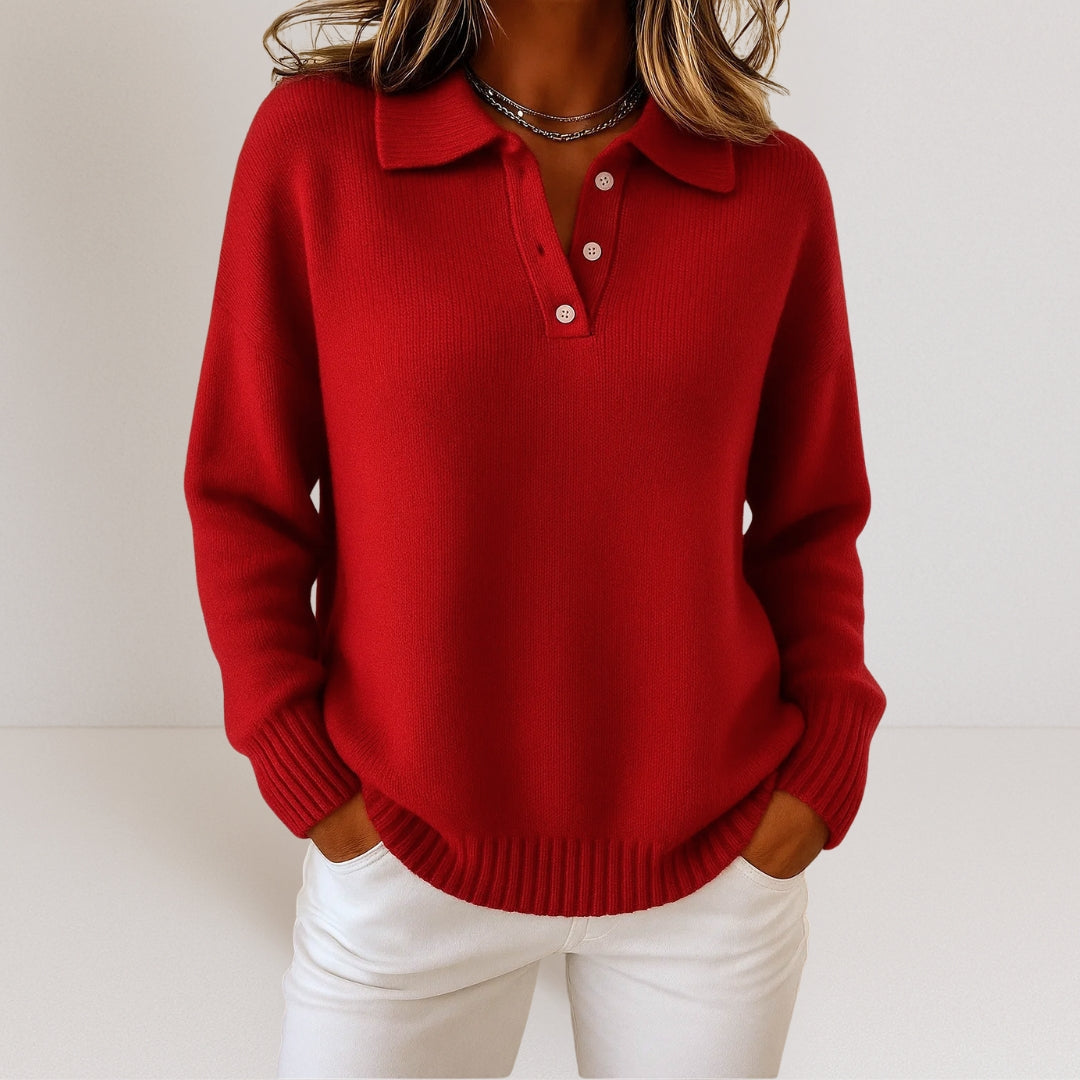 Strickpullover mit Kragen und Knöpfen für Damen