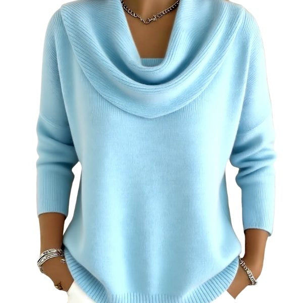 Strickpullover mit Rippstruktur und Wasserfallausschnitt für Damen