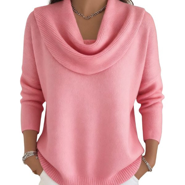 Strickpullover mit Rippstruktur und Wasserfallausschnitt für Damen