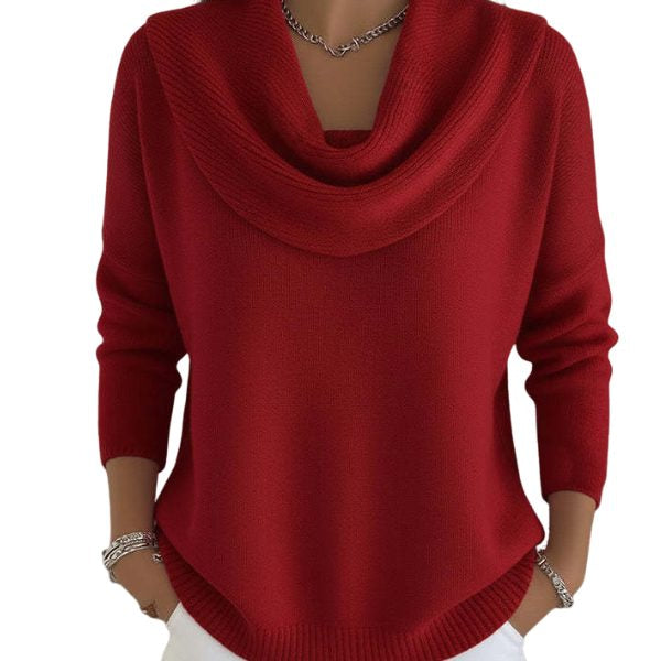 Strickpullover mit Rippstruktur und Wasserfallausschnitt für Damen