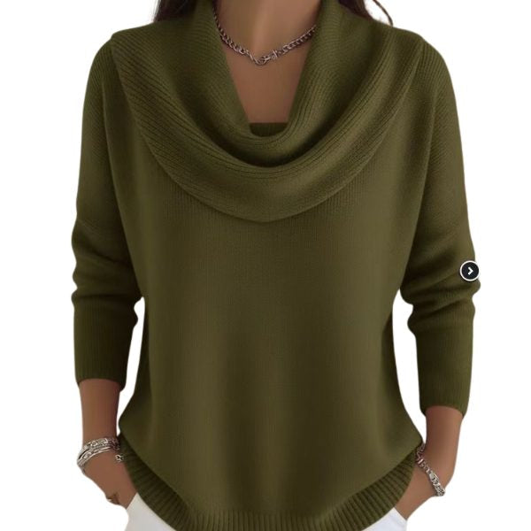 Strickpullover mit Rippstruktur und Wasserfallausschnitt für Damen