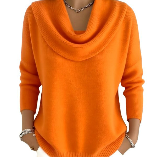 Strickpullover mit Rippstruktur und Wasserfallausschnitt für Damen