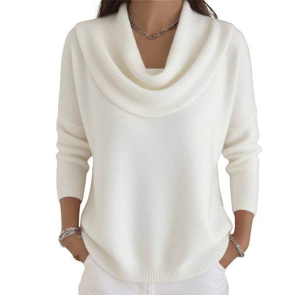 Strickpullover mit Rippstruktur und Wasserfallausschnitt für Damen