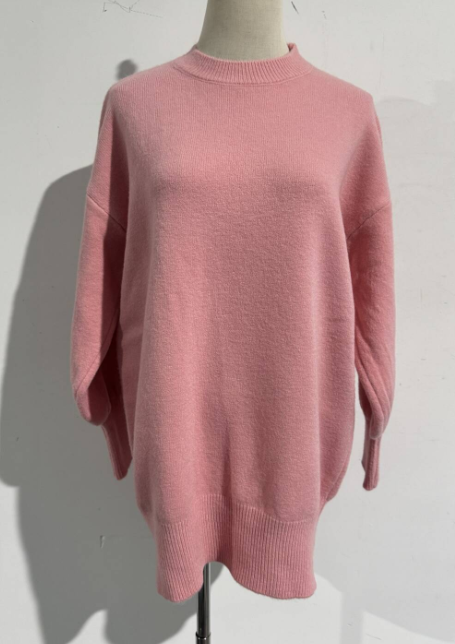 Strickpullover mit weitem Schnitt und Rippbündchen für Damen - Rosa