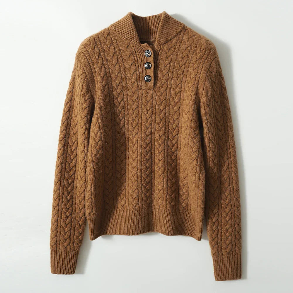 Strickpullover mit Zopfmuster und Knopfleiste für Damen