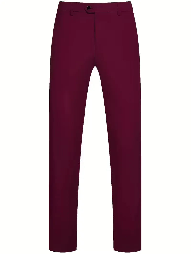 Notch-Lapel Three-Piece Suit with Pointed Waistcoat - Burgundy