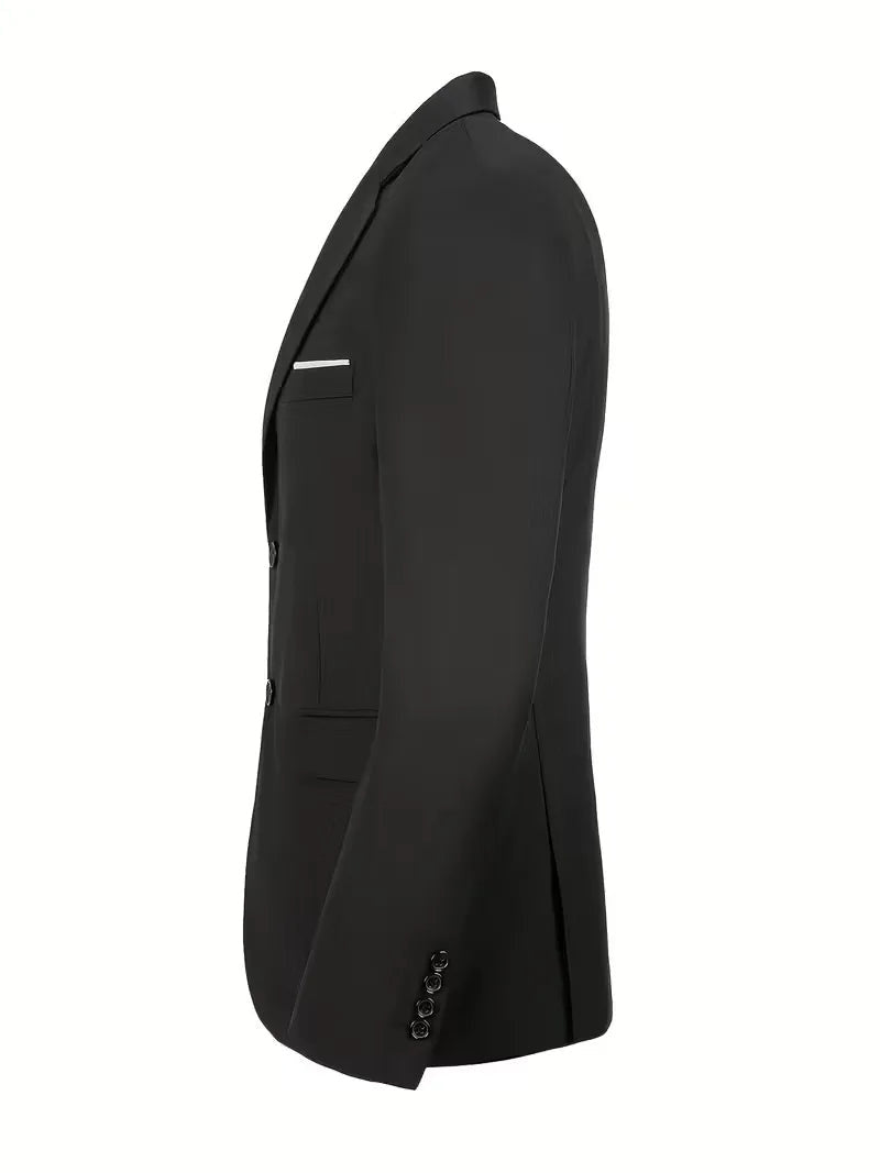 Notch-Lapel Three-Piece Suit with Pointed Waistcoat - Black