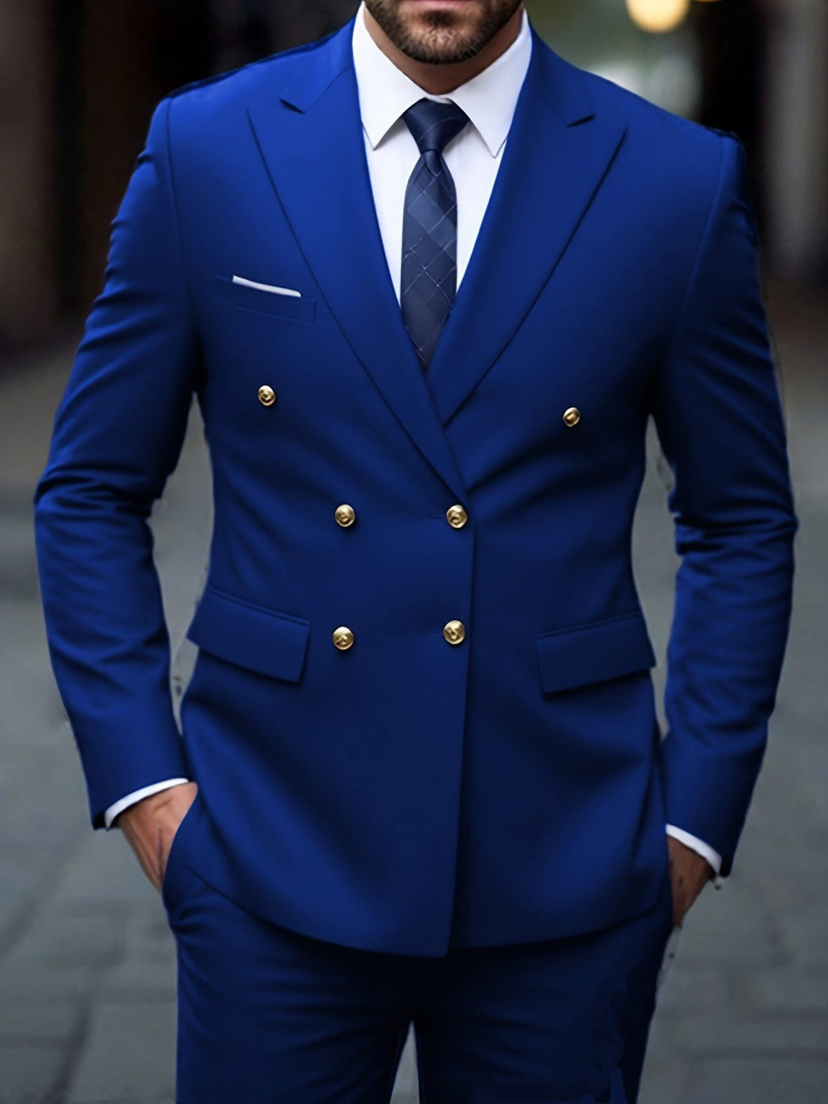 Double-Breasted Two-Piece Suit - Royal Blue