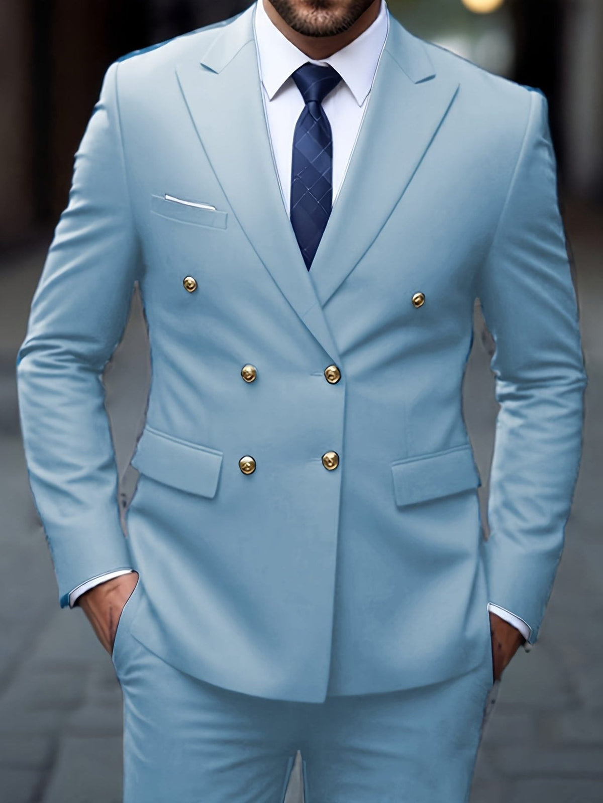 Double-Breasted Two-Piece Suit - Sky Blue