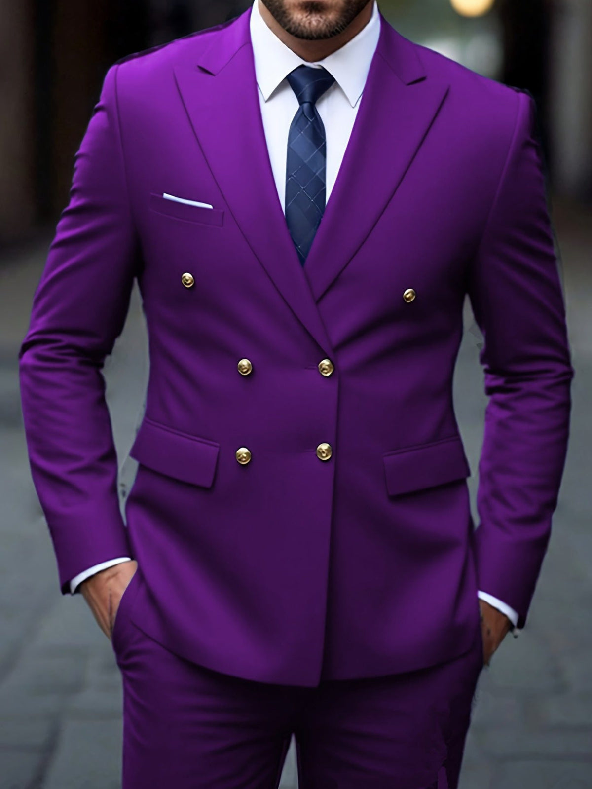 Double-Breasted Two-Piece Suit - Purple