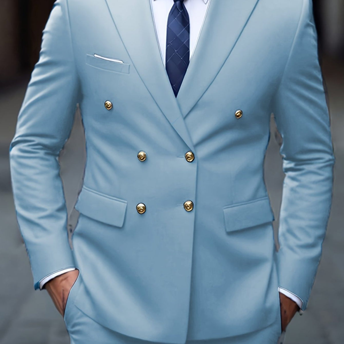 Double-Breasted Two-Piece Suit - Sky Blue