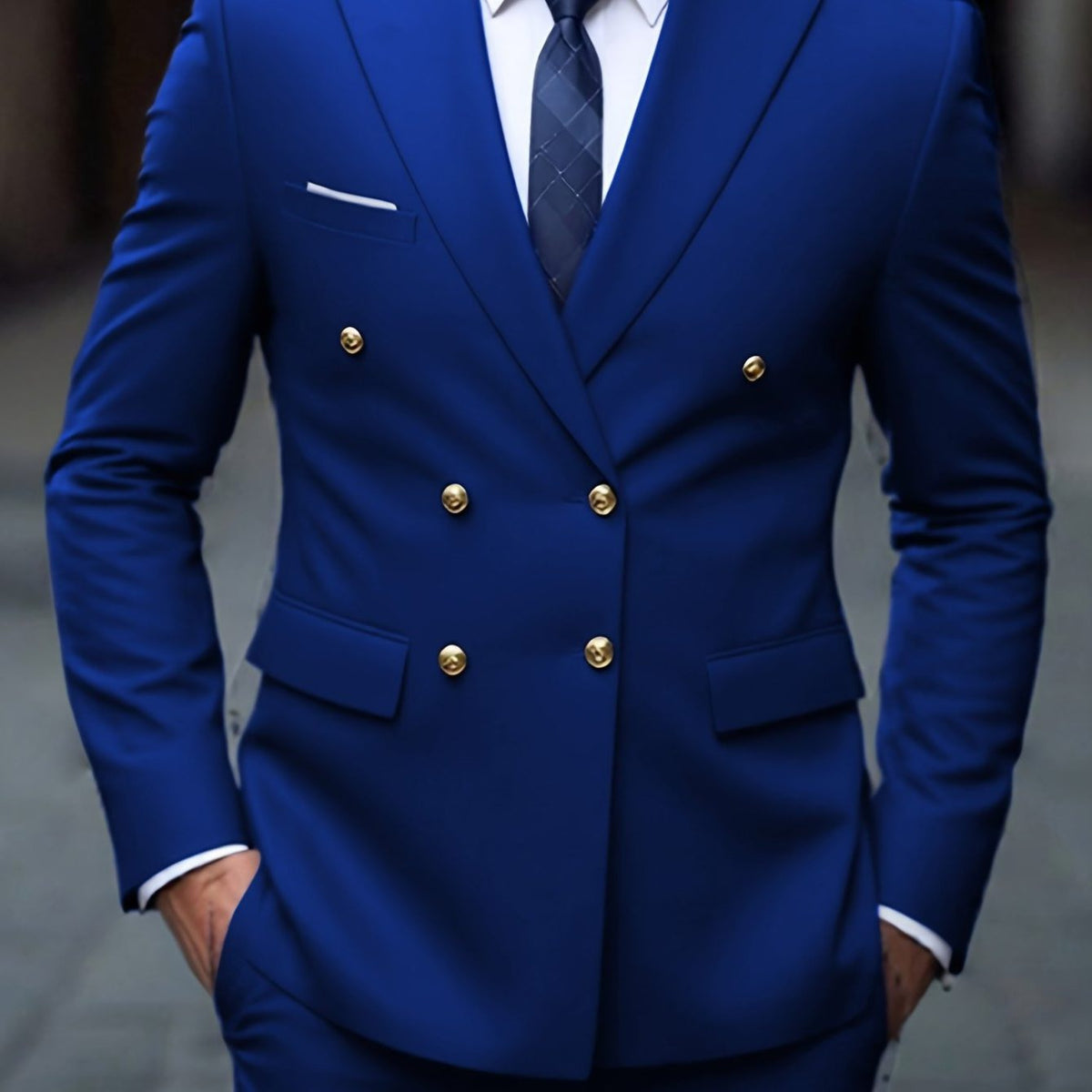 Double-Breasted Two-Piece Suit - Royal Blue