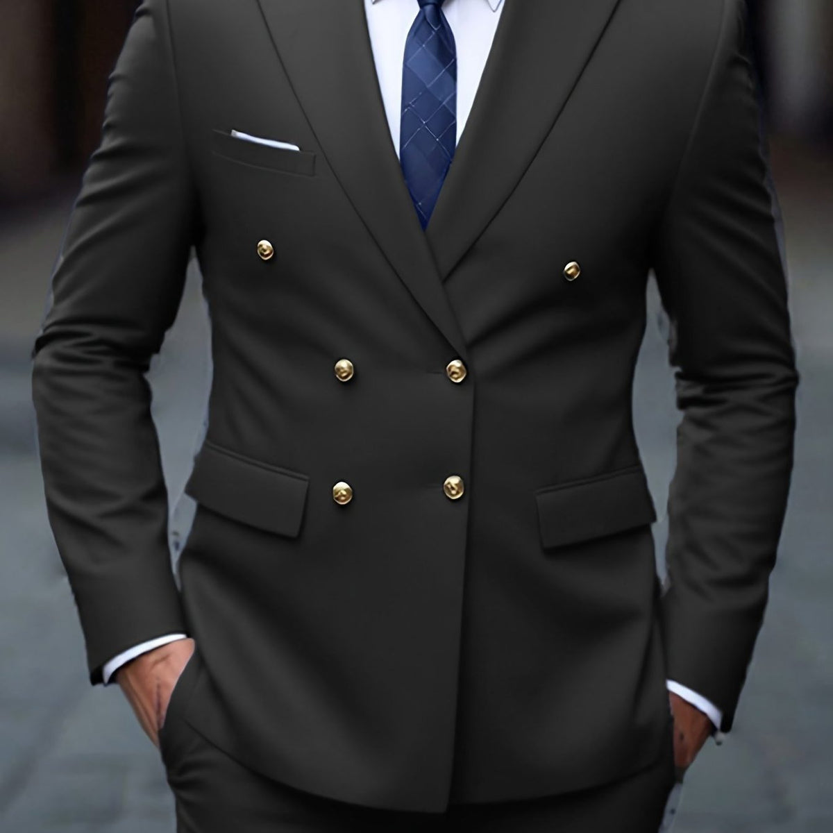 Double-Breasted Two-Piece Suit - Black