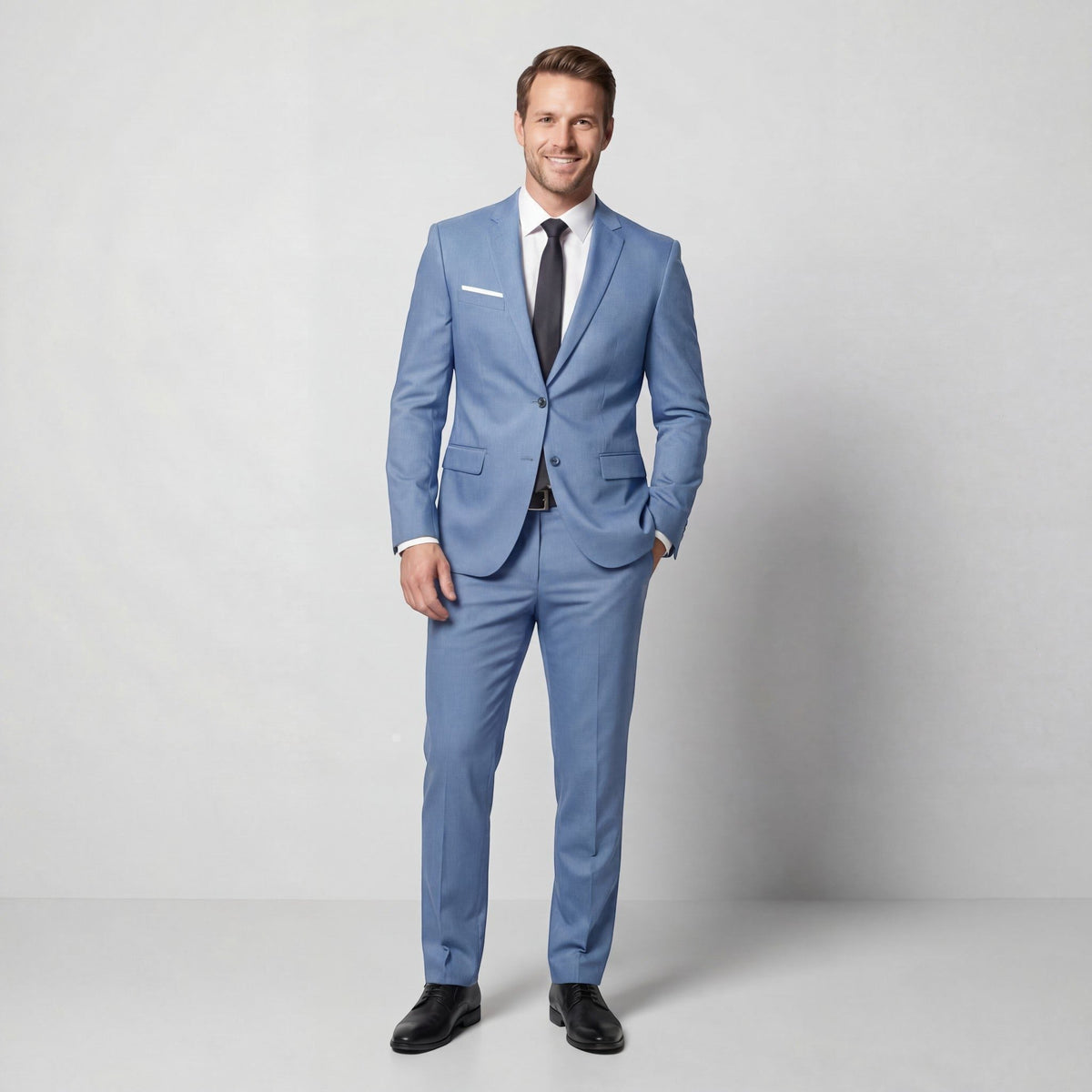 Double-Breasted Tailored Two-Piece Suit - Light Blue