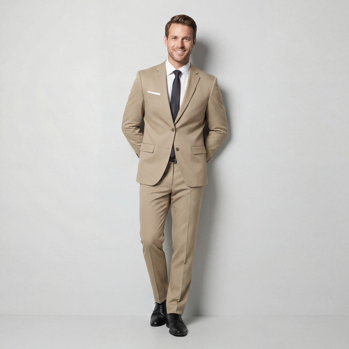 Double-Breasted Tailored Two-Piece Suit - Khaki