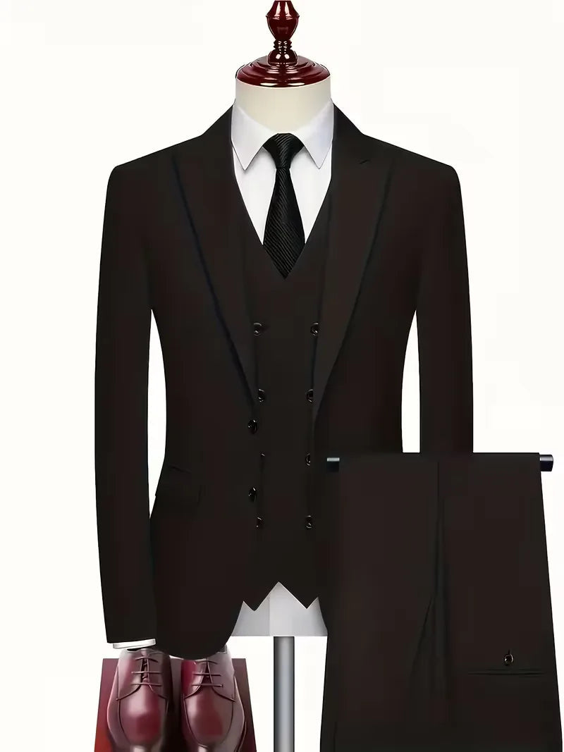 Three-Piece Suit with Double-Breasted Waistcoat - Black