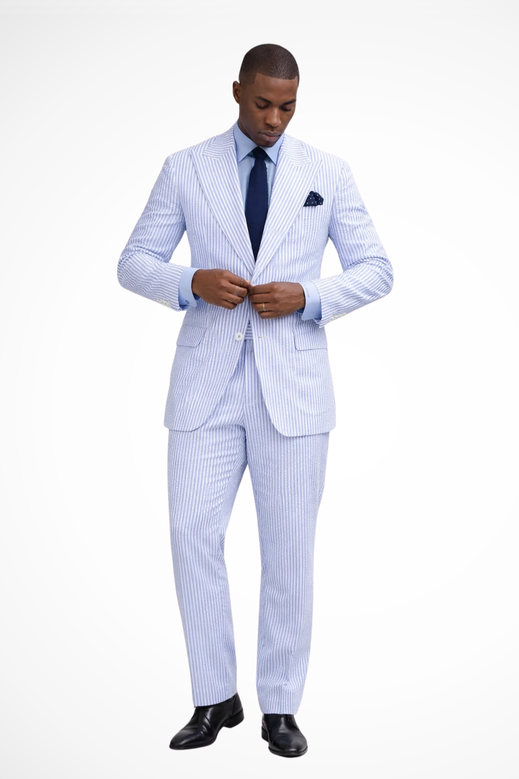 Pinstripe Two-Piece Suit with Peak Lapels - Sky Blue