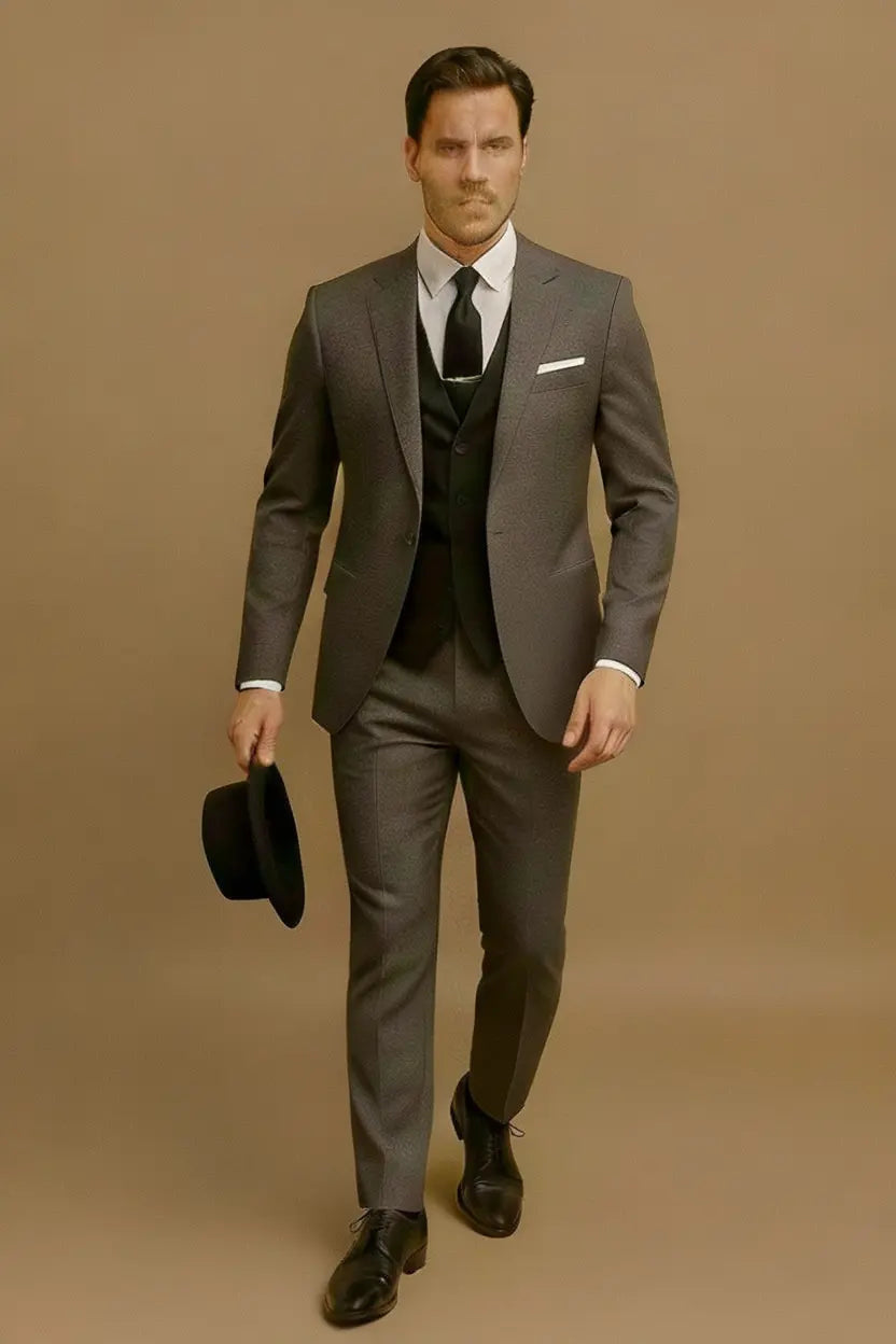 Slim-Fit Notch-Lapel Three-Piece Suit - Grey