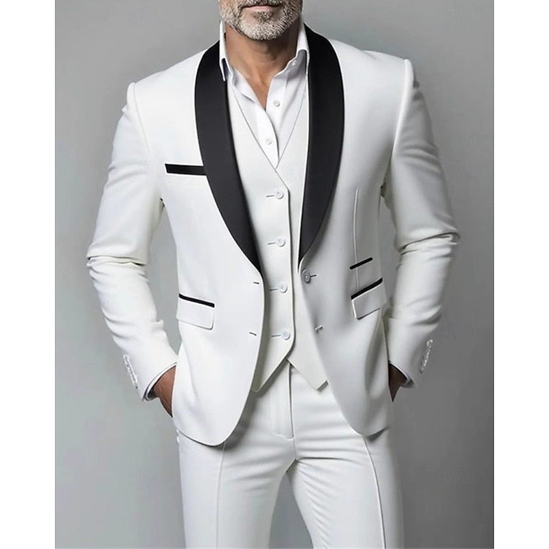 Shawl-Lapel Three-Piece Dinner Suit - White