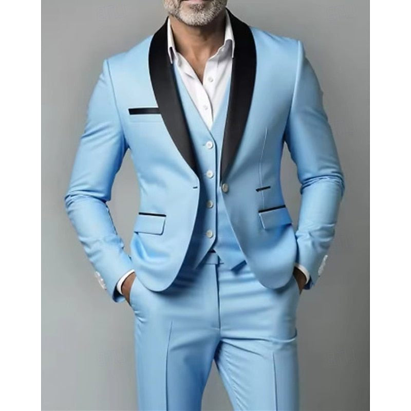 Shawl-Lapel Three-Piece Dinner Suit - Sky Blue