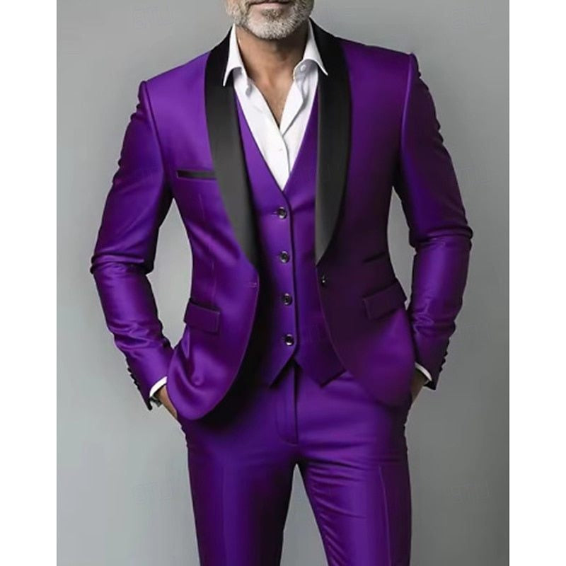 Shawl-Lapel Three-Piece Dinner Suit - Purple