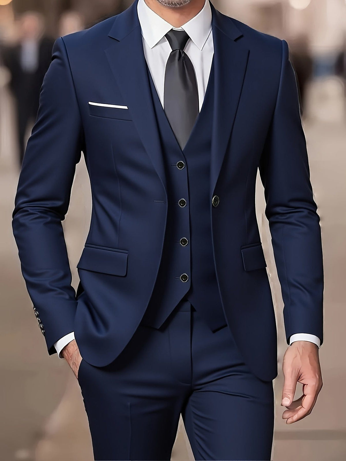 Two-Button Three-Piece Formal Suit - Blue