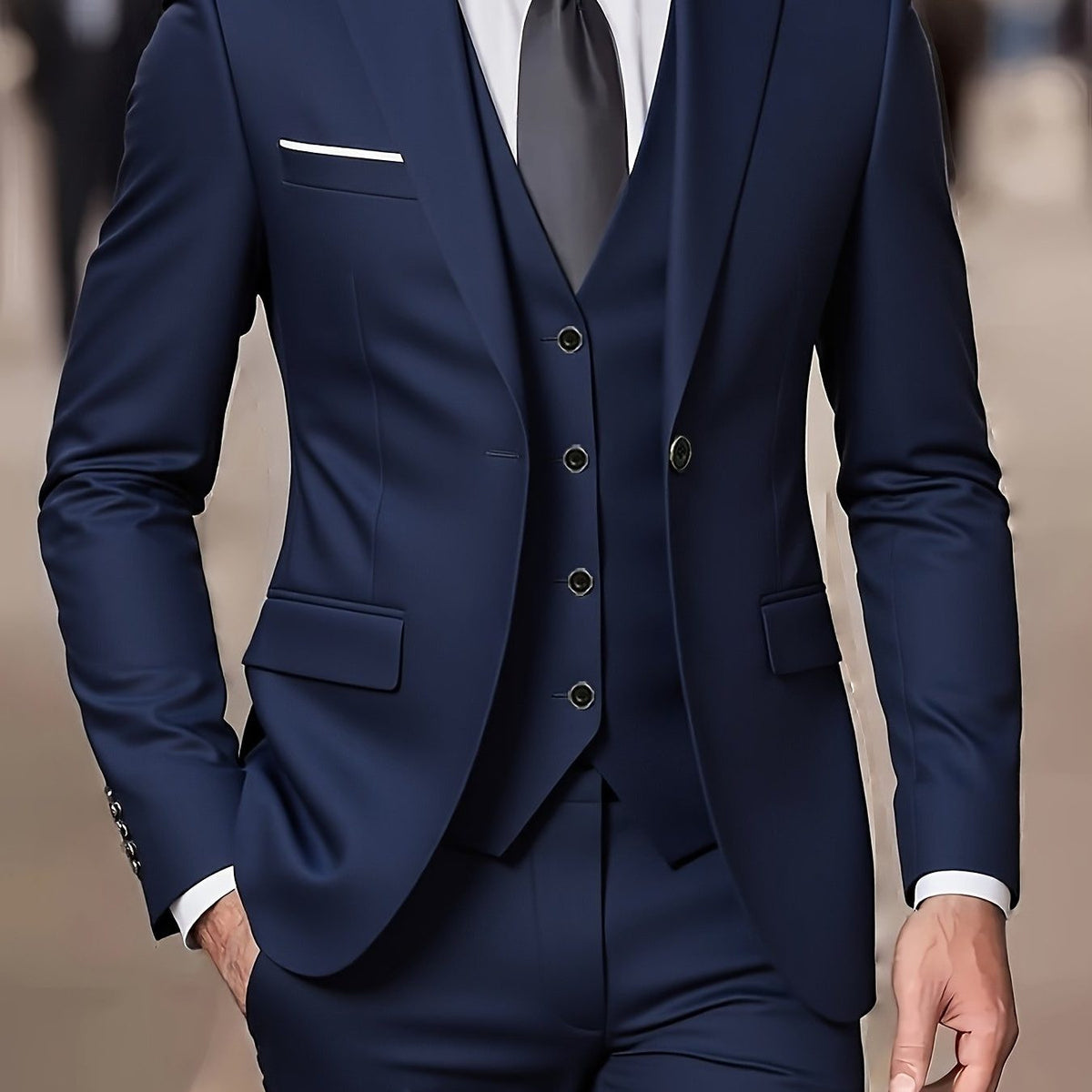 Two-Button Three-Piece Formal Suit - Blue