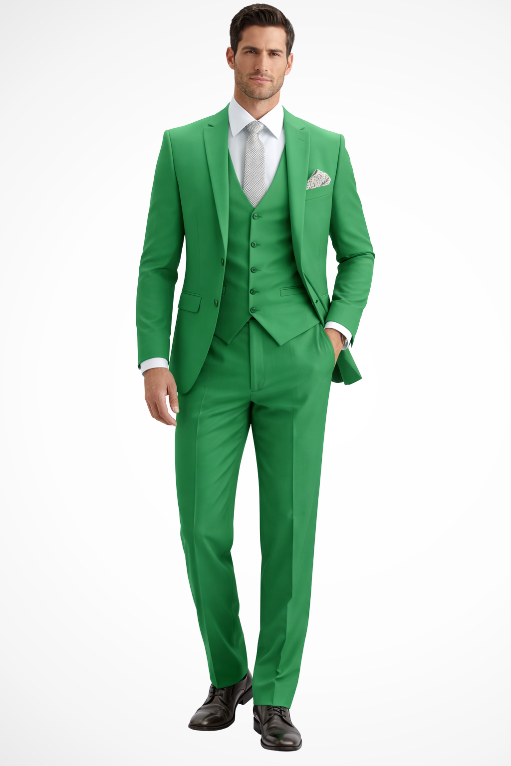 Slim-Fit Three-Piece Suit with Peak Lapels - Lime Green