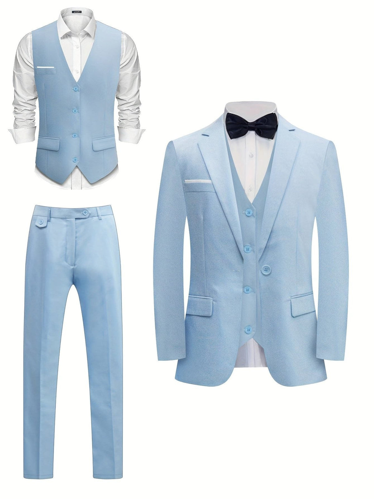 Single-Breasted Three-Piece Wedding Suit - Blue