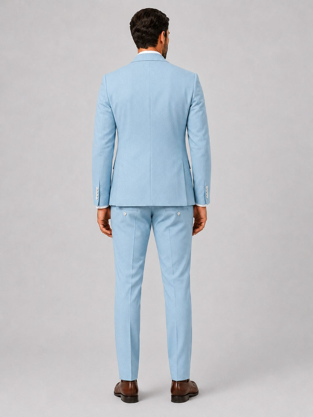 Slim-Fit Two-Button Suit with Straight-Leg Trousers - Light Blue