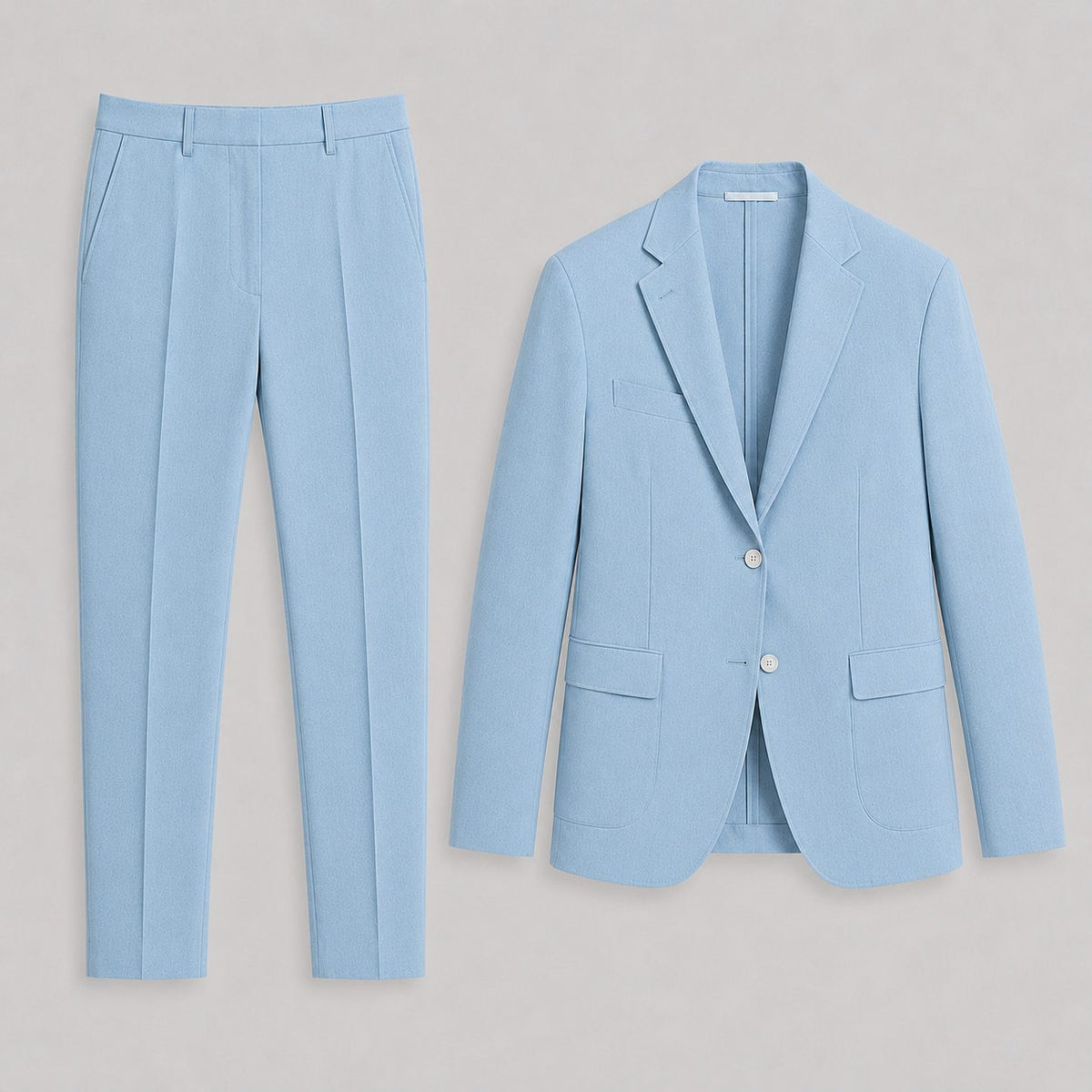 Slim-Fit Two-Button Suit with Straight-Leg Trousers - Light Blue
