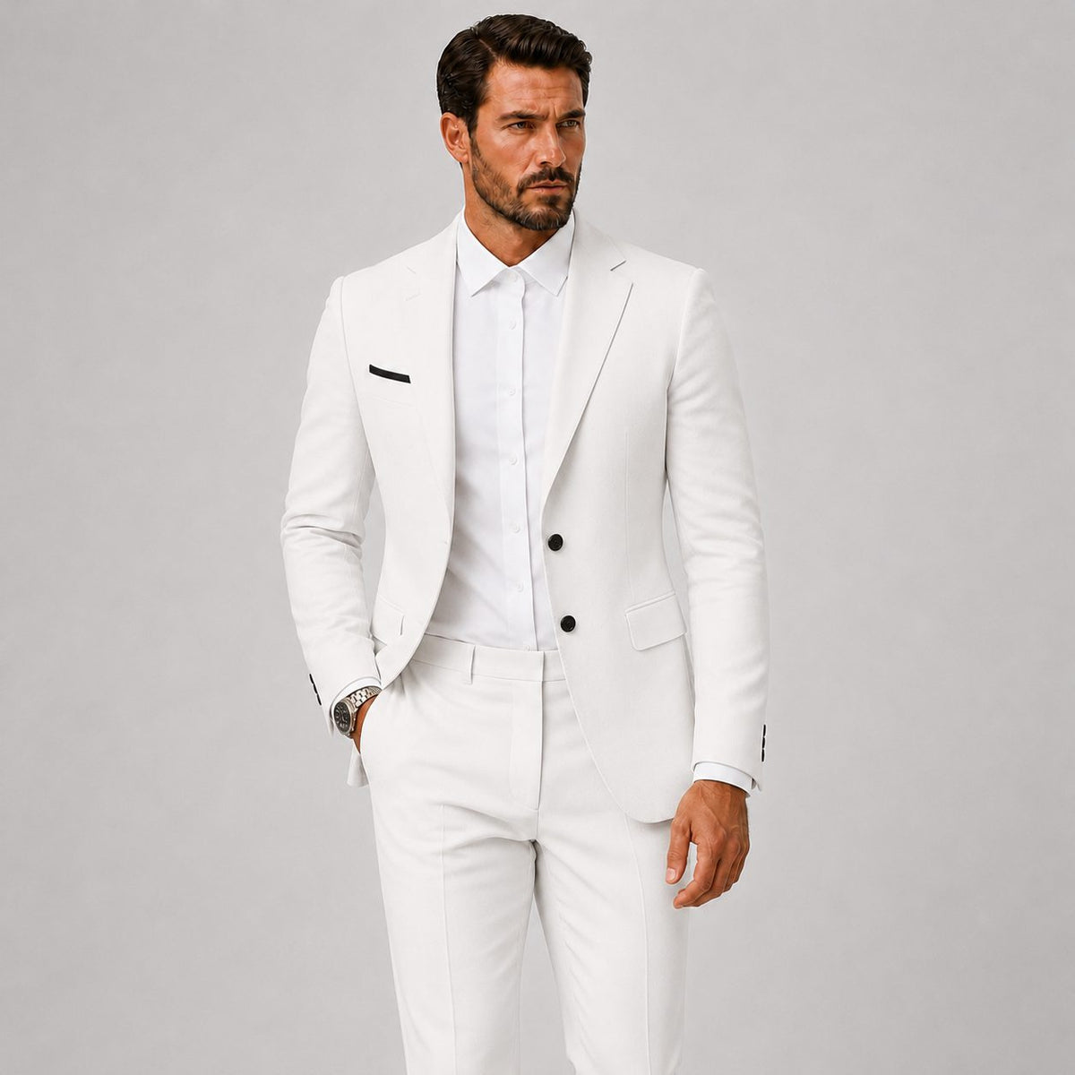 Slim-Fit Two-Button Suit with Straight-Leg Trousers - White