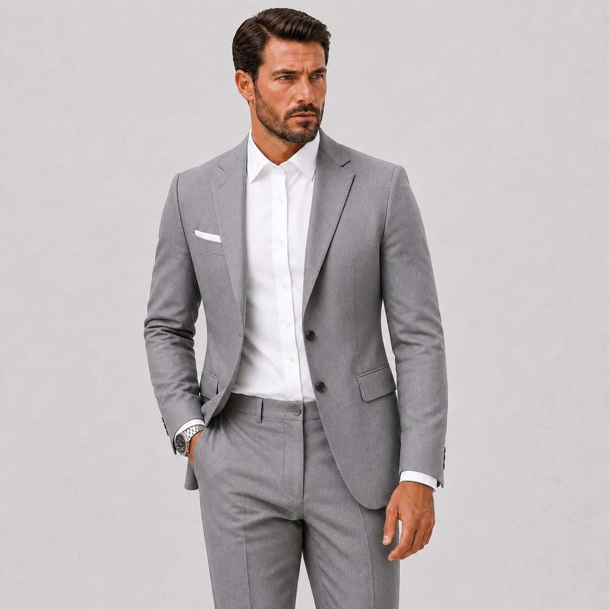 Slim-Fit Two-Button Suit with Straight-Leg Trousers - Grey