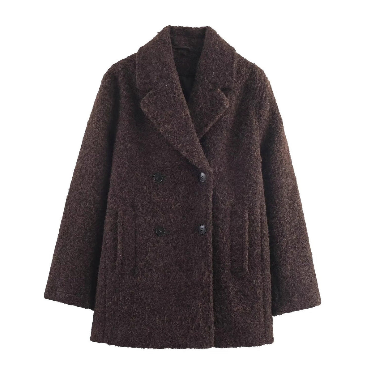 Teddymantel mit Bouclé-Struktur und Schalkragen für Damen