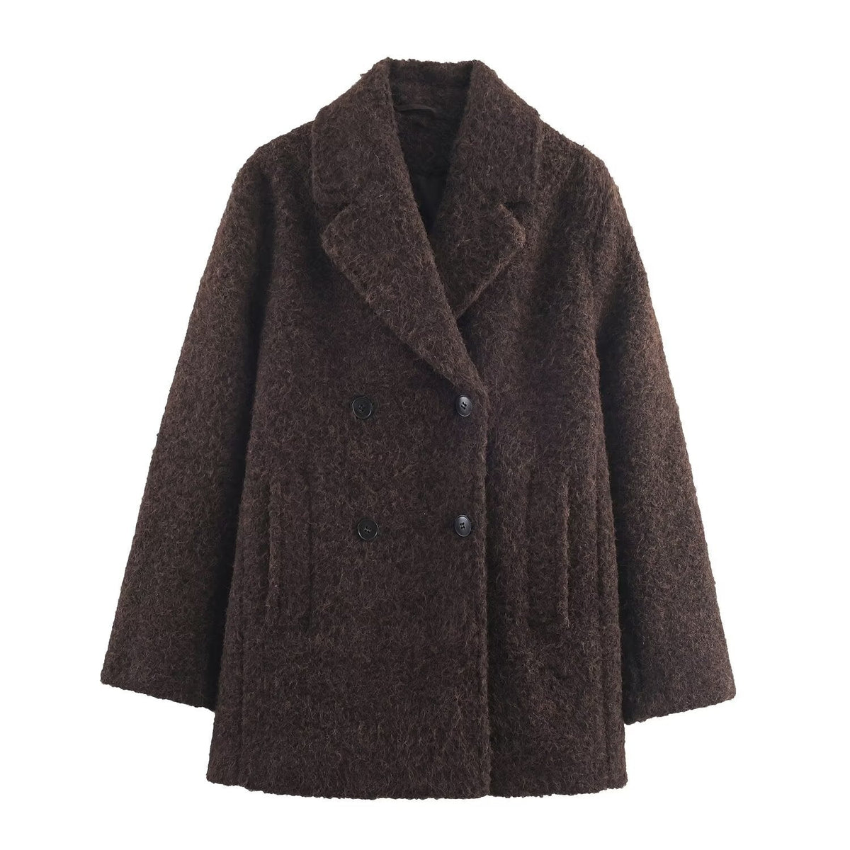 Teddymantel mit Bouclé-Struktur und Schalkragen für Damen