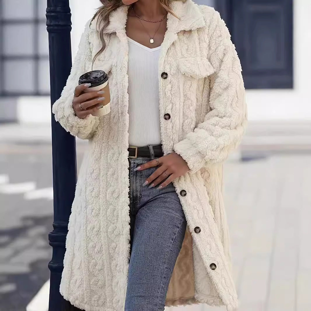 Teddymantel mit Rippstruktur und Brusttaschen für Damen