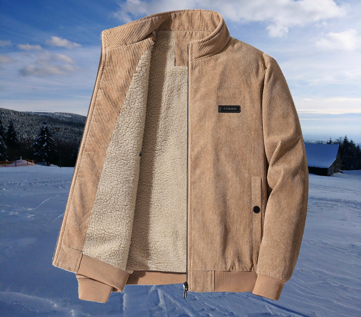 Teddyjacke mit Cord und Sherpa-Futter für Herren - Beige