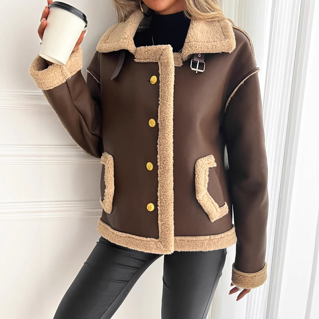 Teddyjacke mit Knopfleiste und Seitentaschen für Damen