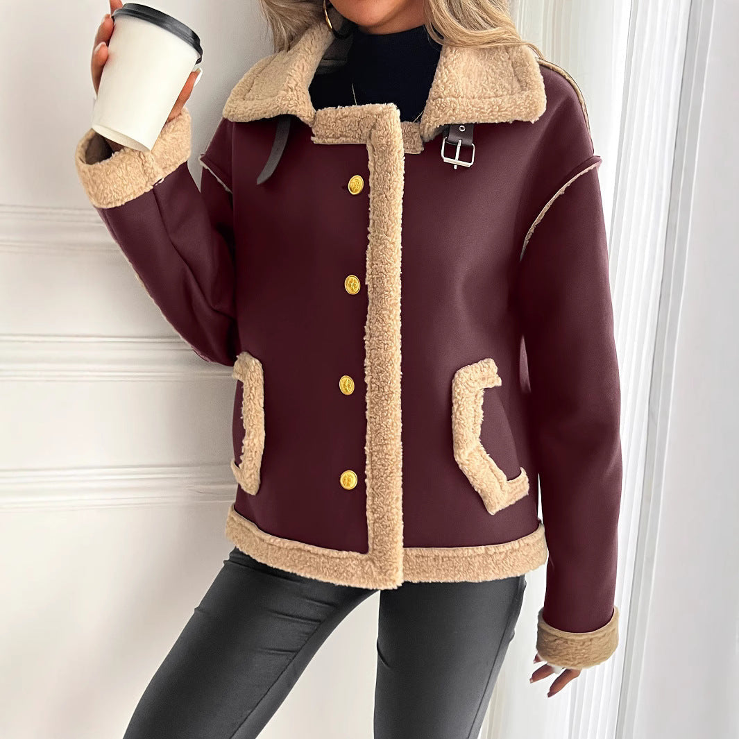 Teddyjacke mit Knopfleiste und Seitentaschen für Damen